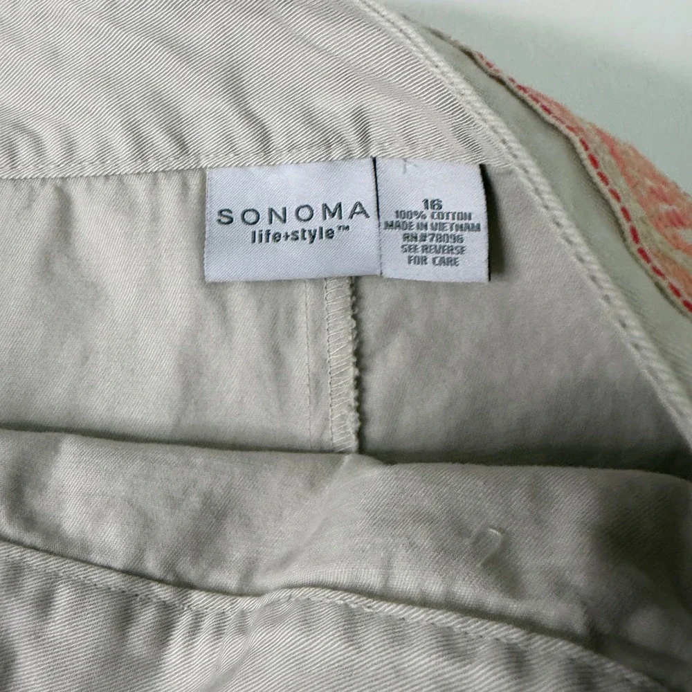 Sonoma Skort Women 16 Stone Beige Embroidered Trim Wrap Front Cotton
